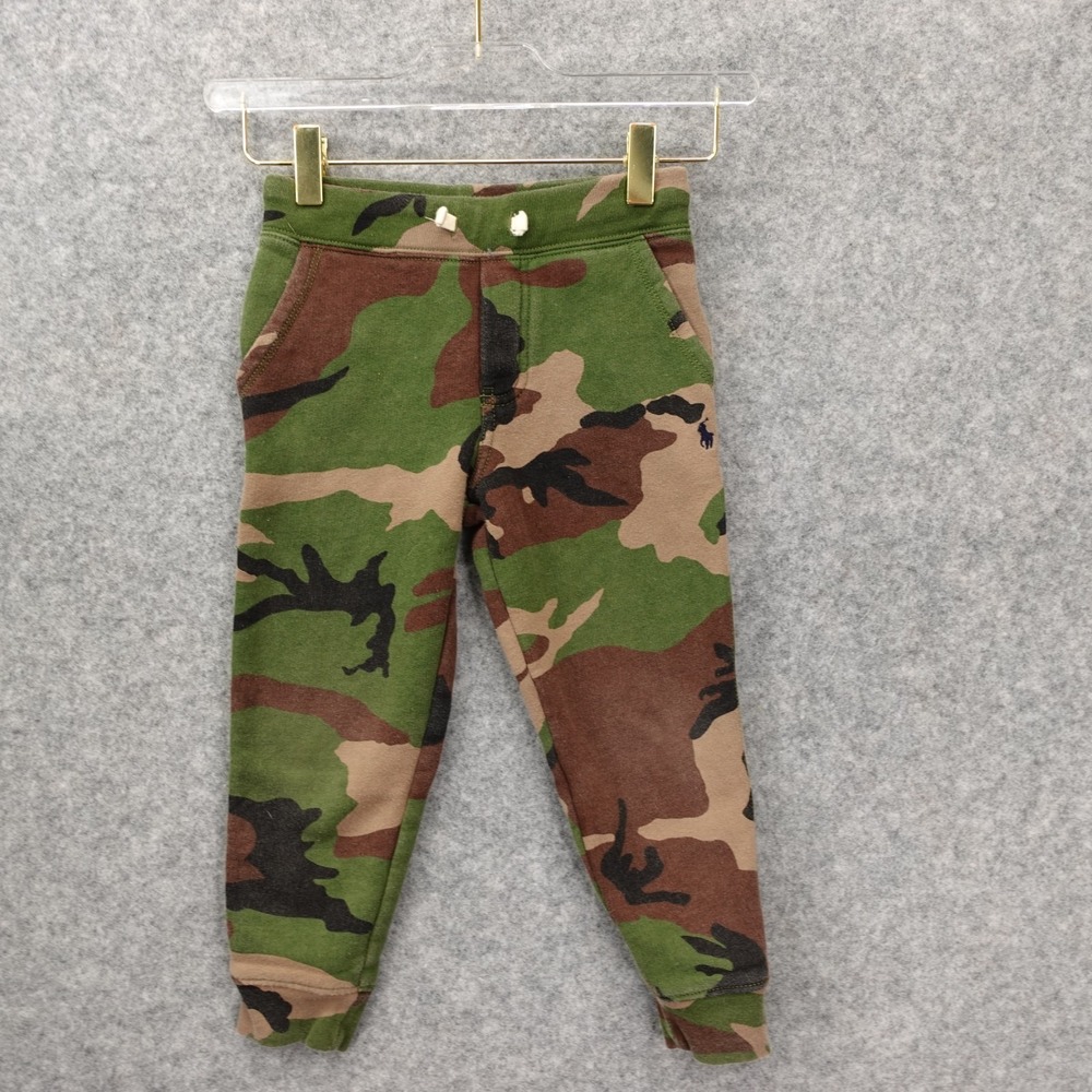 Polo Ralph Lauren Jogger Pants Boys 5 Green Camo Fleece Sweatpants RL Pony 21x15